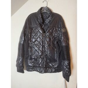 Vintage Premium Lounge Quilted Jacket XL Black Full Zip Moto Style Nylon Coat